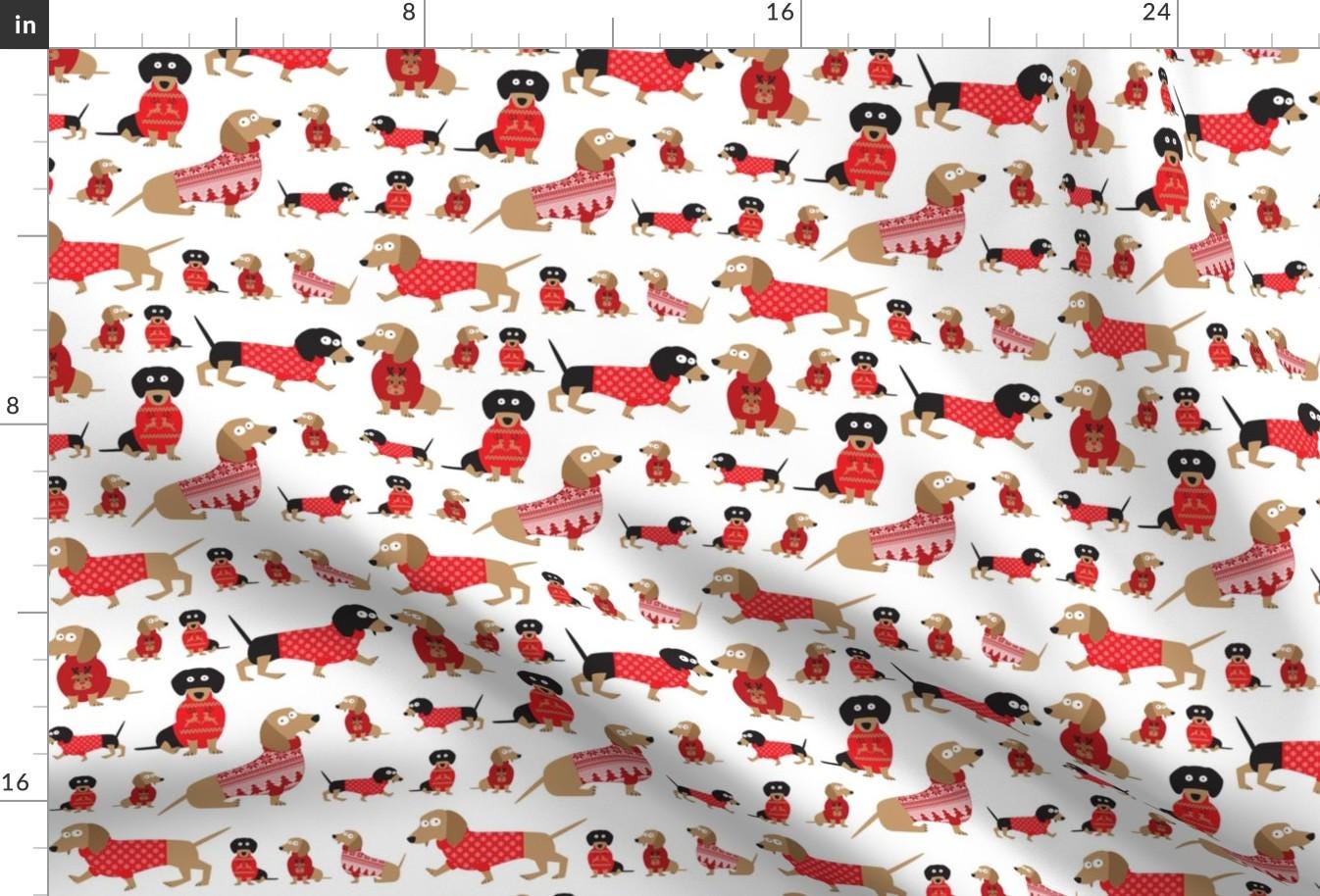 Holiday Dachshund Fabric - Dachshunds Christmas Sweaters By Chicoinedesign - Doxie Dog Christmas Cotton Fabric By The Yard With Spoonflower