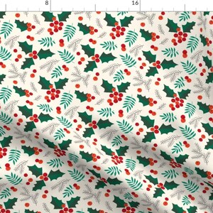 Holly Fabric - Christmas Holly And Berries On Creme By Heleen Vd Thillart - Holly Holiday Cotton Fabric By The Yard With Spoonflower image 1