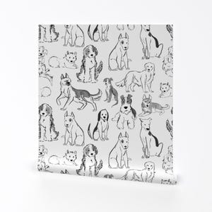 Dog Print Removable Peel and Stick Wallpaper - Black And White Best In Show - Wall Art Wall Decor - Black And White Dogs by carolinedoodles