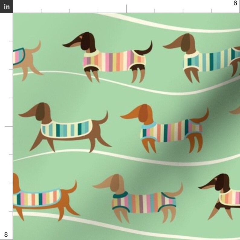 Striped Wiener Dog Fabric Wiener Dogs on Parade in Green by Etsy