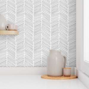 Chevron Wallpaper Freeform Arrows Large in Gray/White by Domesticate Spoonflower Custom Printed Removable Self Adhesive Wallpaper Roll image 8