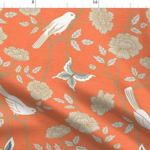 Orange Chinoiserie Fabric - Miya Chinoiserie by mijuo_design -  Peony Botanical Chinese Inspired  Fabric by the Yard by Spoonflower