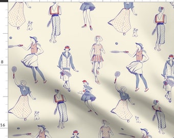 Vintage Style Sports Fabric - Vintage Tennis Court by house_of_haricot - Tennis Fashion Retro Pastel Women Fabric by the Yard by Spoonflower