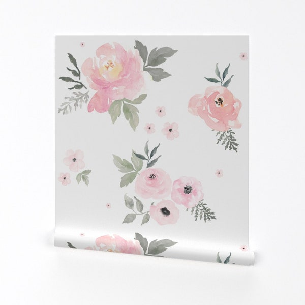 Floral Nursery Wallpaper - Sweet Blush Roses by Shop Cabin - Original Custom Printed Removable Self Adhesive Wallpaper Roll by Spoonflower