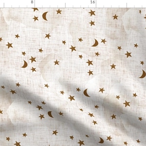 Stars Fabric - Stars And Moons Sand By Ivieclothco - Faux Distressed Woven Look Watercolor Baby Cotton Fabric By The Yard With Spoonflower