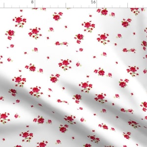 Ditsy Red Floral Fabric - Strawberry by lilyoake - French Country Red Roses Small Scale Floral Farmhouse Fabric by the Yard by Spoonflower