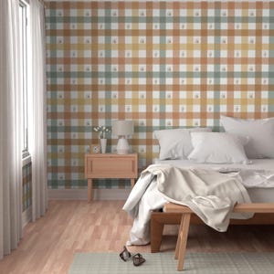 Pooh Gingham Peel and Stick Wallpaper - Vintage Gingham Warm Neutral - Removable Wall Decor Art - Winnie-the-pooh by at_the_cottage image 5