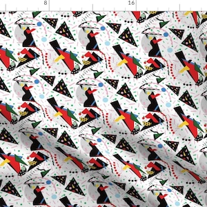 Retro Geometric Triangles Fabric - Postmodern Dinner Plates By Yesterdaycollection - Postmodern Cotton Fabric By The Yard With Spoonflower
