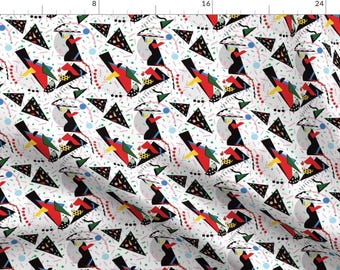 Retro Geometric Triangles Fabric - Postmodern Dinner Plates By Yesterdaycollection - Postmodern Cotton Fabric By The Yard With Spoonflower