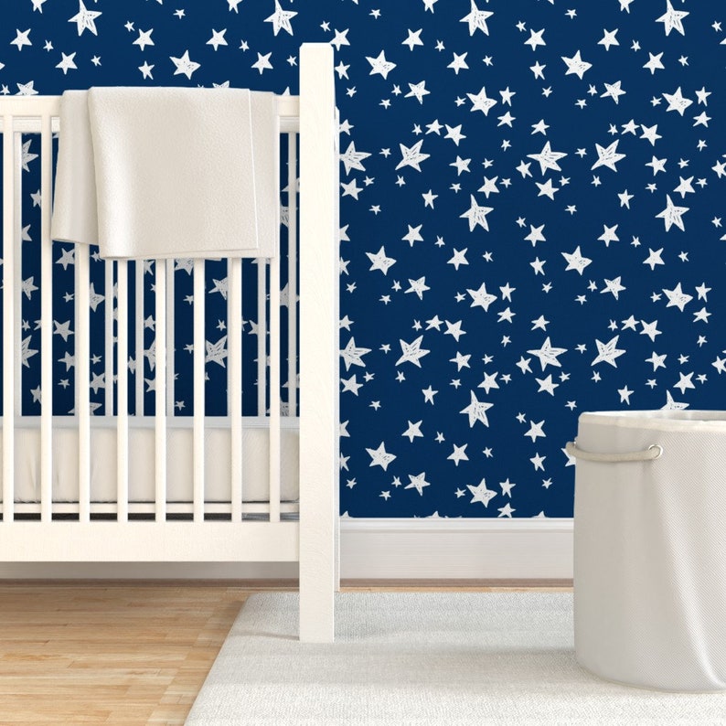 Stars Wallpaper Stars Navy Blue Kids Nursery Baby by Andrea Etsy