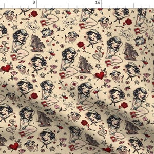 Suzy Sailor Fabric - Suzy Sailor By Miss Fluff By Miss Fluff - Vintage Tattoo Sailor Cotton Fabric By The Yard With Spoonflower