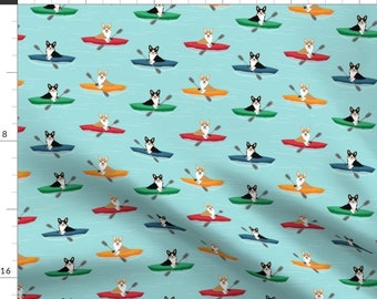 Corgi Kayak Fabric - Corgis In Kayaks Outdoors Dog Boats - Blue By Petfriendly - Doggy Paddle Cotton Fabric by the Yard with Spoonflower