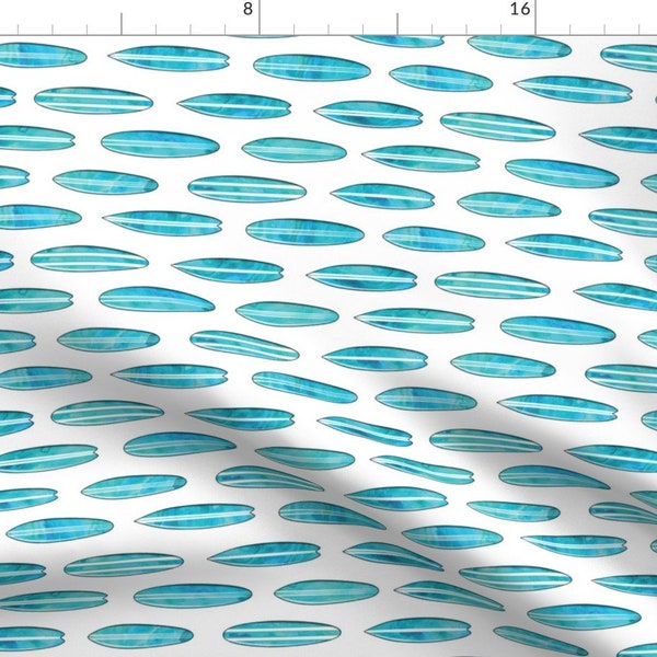 Surf Board Fabric - Surfboards - Watercolor Blue (90) By Littlearrowdesign - Surf Board Teal Sea Cotton Fabric By The Yard With Spoonflower