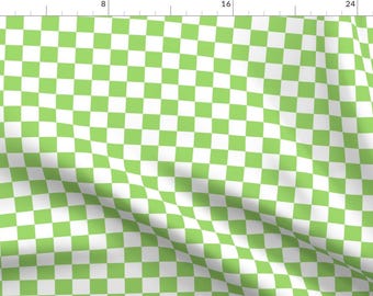 80s Checkered Fabric - Apple Green Checker by 3rittanylane - Lime Green Neon Bright Checkers Fabric by the Yard by Spoonflower