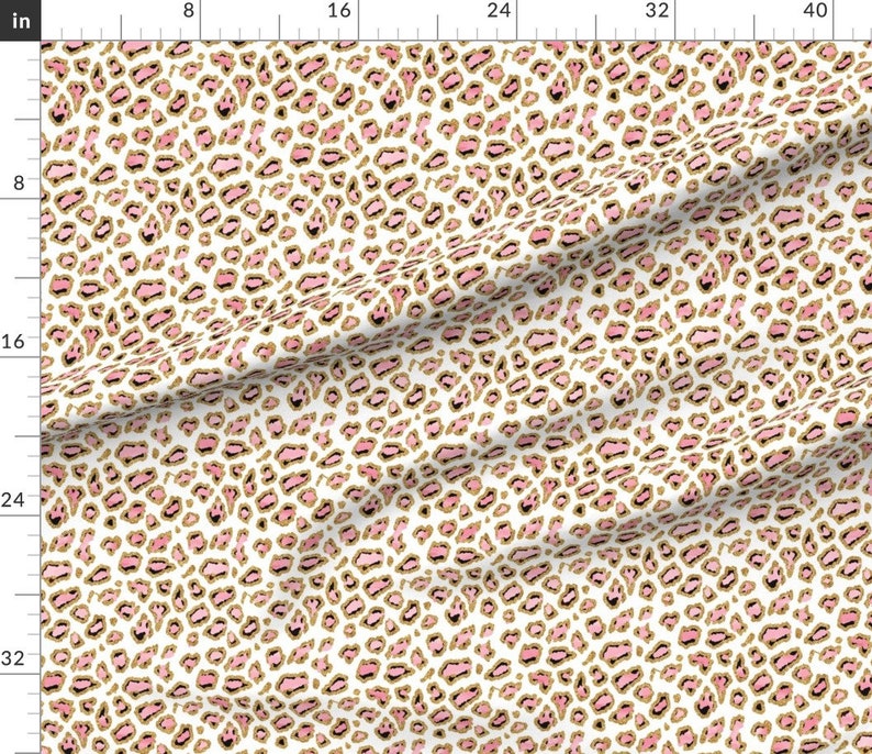 Pink and Gold Glitter Leopard Print Fabric Leopard in Fancy Etsy