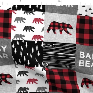 Baby Bear Fabric - Baby Bear Patchwork Quilt Top Buffalo Plaid By Littlearrowdesign - Baby Bear Cotton Fabric By The Yard With Spoonflower