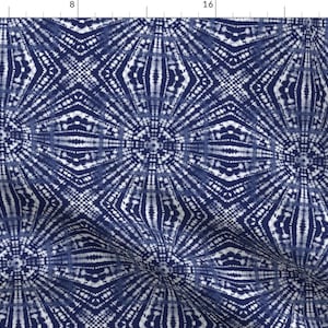 Shibori Bue Geometric Fabric - Shibori Indigo 2 By Dorademe - Shibori Indigo Blue Geometric Cotton Fabric By The Yard With Spoonflower