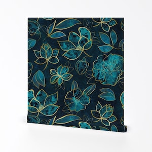 Turquoise Blossom Removable Peel and Stick Wallpaper - Floral Large Scale  - Wall Art Wall Decor - Flower Turquoise by andrea_haase_design