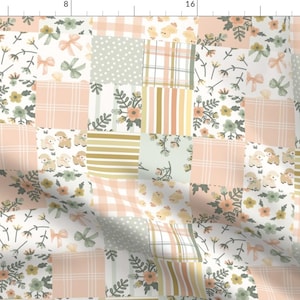 Flowers Fabric - Floral And Stripe Cheater Quilt by misskatedesigns - Cheater Quilt Nursery Stripes Lambs Fabric by the Yard by Spoonflower