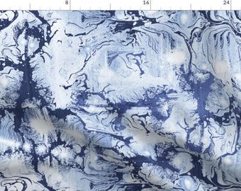 Abstract Blue Marbled Fabric - Abstract Paint Swirls Indigo Blue By Thistleandfox - Abstract Cotton Fabric By The Yard With Spoonflower