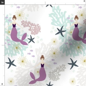 Mermaid Fabric Laguna Mermaids // Brunette // Small By Ivieclothco Mermaid Ocean Sea Purple Cotton Fabric By The Yard With Spoonflower image 2