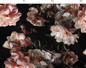 Dramatic Dark Peony Fabric - Midnight Peony by avalonrosedesign - Moody Floral Pink Botanical Garden Bloom Fabric by the Yard by Spoonflower