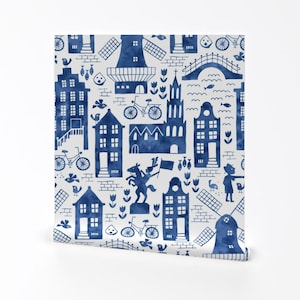 Watercolor Wallpaper - Holland Blue Large By Heleen Vd Thillart - Blue Custom Printed Removable Self Adhesive Wallpaper Roll by Spoonflower