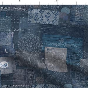 Sashiko Indigo Fabric - Japanese Stitch Pattern By Forests - Blue Oriental Clouds Abstract Nature Cotton Fabric By The Yard With Spoonflower