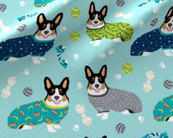 Corgi Fabric - Welsh Corgis In Pjs Tricolored Cute Puppy Sweater Adorable Design By Petfriendly - Cotton Fabric by the Yard With Spoonflower