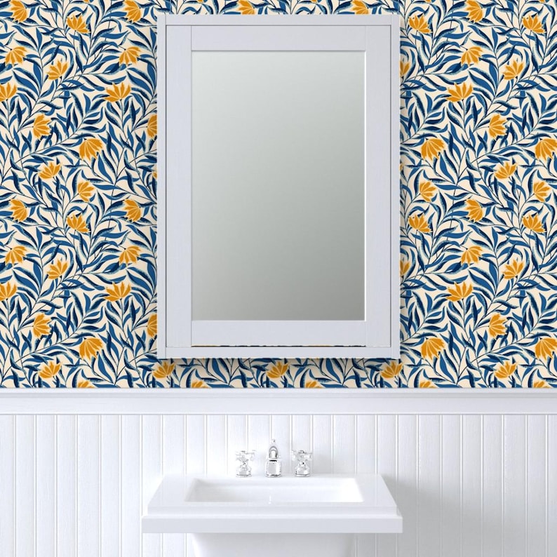 Carta da parati vintage Cottagecore autoadesiva - Fiori rampicanti blu - Decorazione murale rimovibile - Fiori rampicanti di denesannadesign immagine 8