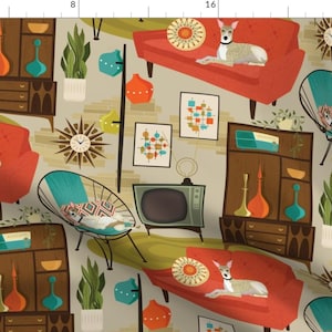 Retro 1960s Fabric - Rec Room Madness By Michaelzindell - lounge living dog boho home decor tv Cotton Fabric By The Yard With Spoonflower