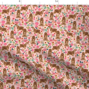 Cocker Spaniel Fabric - Cocker Spaniel Florals Flowers Dog - Pink By Petfriendly - Pink Dog Cotton Fabric by the Yard with Spoonflower