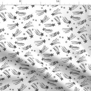 Monochrome Fabric - Shooting Star Black And White Grayscale Neutral Baby Kids Space By Erinanne - Cotton Fabric By The Yard With Spoonflower