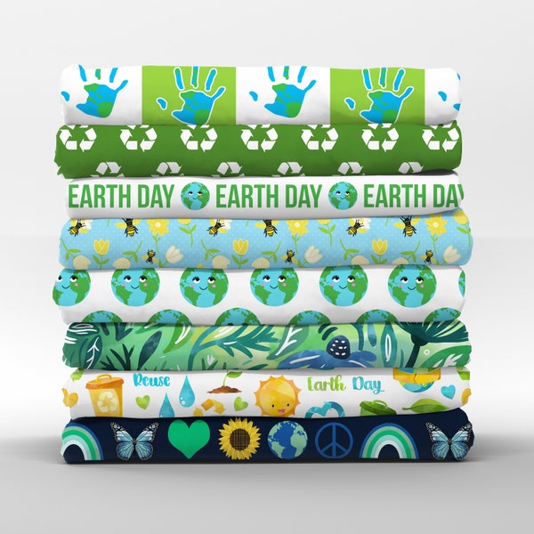 Earth Day Cotton Fat Quarters - Recycle Bees Blue Green Pollution Collection Petal Signature Cotton Mix & Match Fat Quarters by Spoonflower