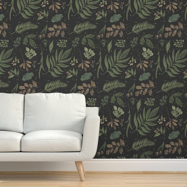 Moody Botanical Wallpaper Dark Botanical Leaves by - Etsy