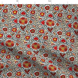 Russian Fabric - Intricate Filigree Red Poppy Traditional Folk Art Russian Flowers By Amyvail - Cotton Fabric By The Yard With Spoonflower