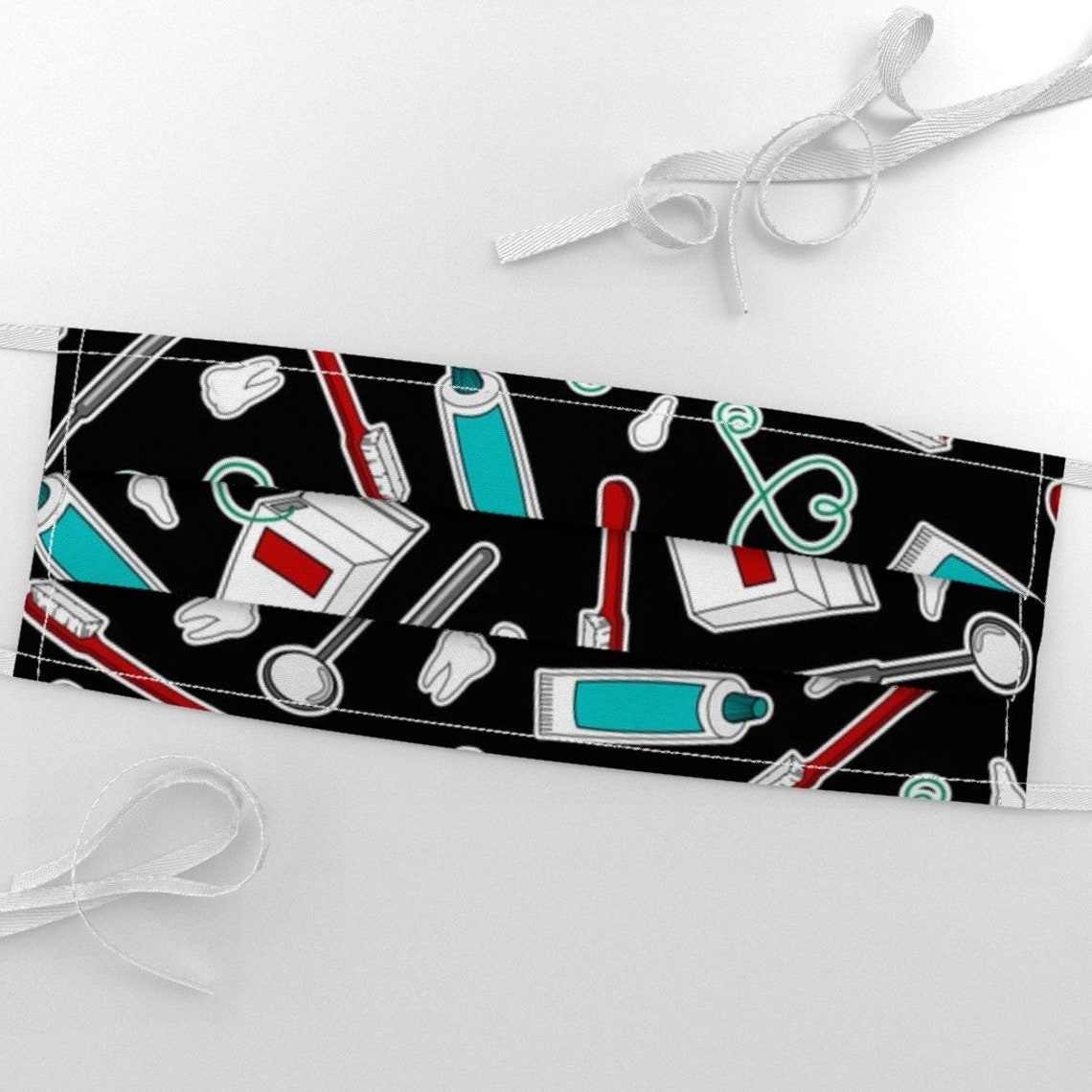 Dental Fabric Colorful Dentist Dental Hygienist Print Black Etsy