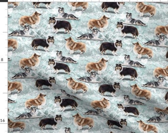 Sheltie Fabric - The Shetland Sheepdog By Elspethrosedesign - Blue White Brown Dog Breeds Pets Cotton Fabric By The Yard With Spoonflower