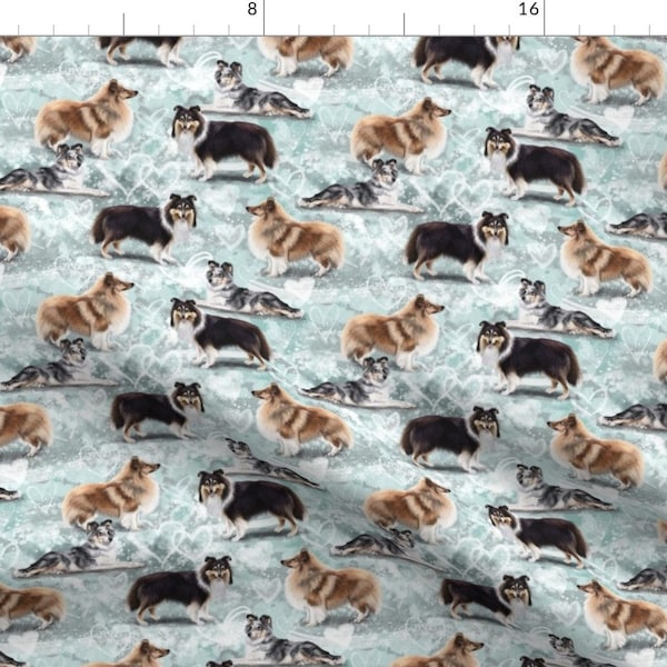 Sheltie Fabric - The Shetland Sheepdog By Elspethrosedesign - Blue White Brown Dog Breeds Pets Cotton Fabric By The Yard With Spoonflower