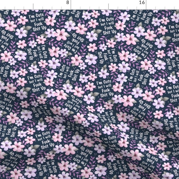 Floral Fabric - Fuck Shit Up Medium by kristeninstitches - Sarcastic Profanity Swear Words Funny Navy Fabric by the Yard by Spoonflower