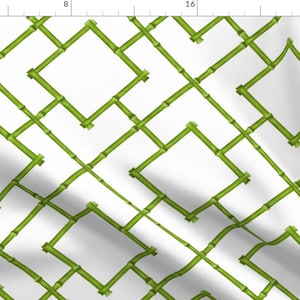 Green Bamboo Fabric - Osaka Bamboo Trellis By Willowlanetextiles - Bamboo Green Trellis Geometric Cotton Fabric By The Yard With Spoonflower