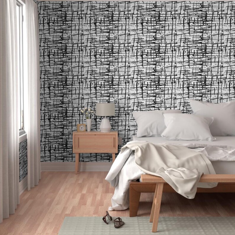 Schwarze Tapete – Tintenklecks-Motiv in Schwarz-Weiß von Pond Ripple – Schwarze, individuell bedruckte, abnehmbare, selbstklebende Tapetenrolle von Spoonflower Bild 5