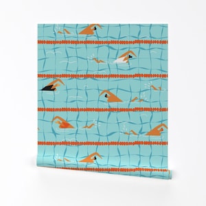 Swimming Pool Wallpaper - Swimming Pool By Tasiania - Swimming Pool Custom Printed Removable Self Adhesive Wallpaper Roll by Spoonflower