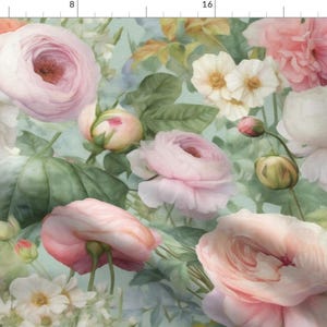 Cottagecore Fabric - Spring Pink Floral by maria_marinova -  Watercolor Peonies Roses Cosmos Botanical Fabric by the Yard by Spoonflower