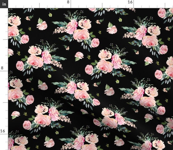 Pink Floral Roses Fabric 8 Graceful Blooms Black by - Etsy