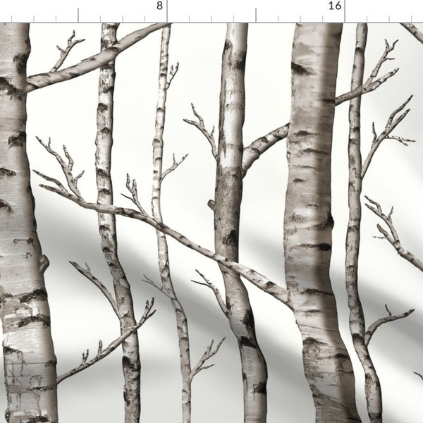 Woodland Fabric - Smaller Scale Birch Grove by willowlanetextiles - Forest Birch Trees Birch Forest Fabric by the Yard by Spoonflower