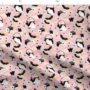 Cute Ghosts Fabric - Pastel Halloween  by patricia_lima - Pink Halloween Pastels Black Cat Pumpkin Patch  Fabric by the Yard by Spoonflower