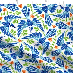 Kaleidoscope Birds Pattern Blue Fabric - Kaleidoscopic Jay By Fleabat - Kaleidoscope Geometric Cotton Fabric By The Yard With Spoonflower