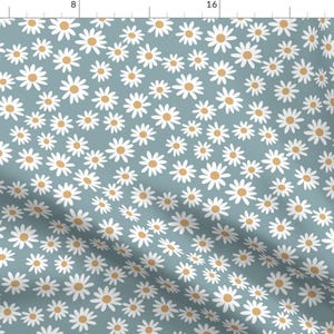 Daisy Print Fabric - Spring Baby Earthy Blue By Charlottewinter - Mask Scale Daisies Light Blue Cotton Fabric by the Yard with Spoonflower