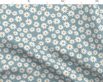 Daisy Print Fabric - Spring Baby Earthy Blue By Charlottewinter - Mask Scale Daisies Light Blue Cotton Fabric by the Yard with Spoonflower